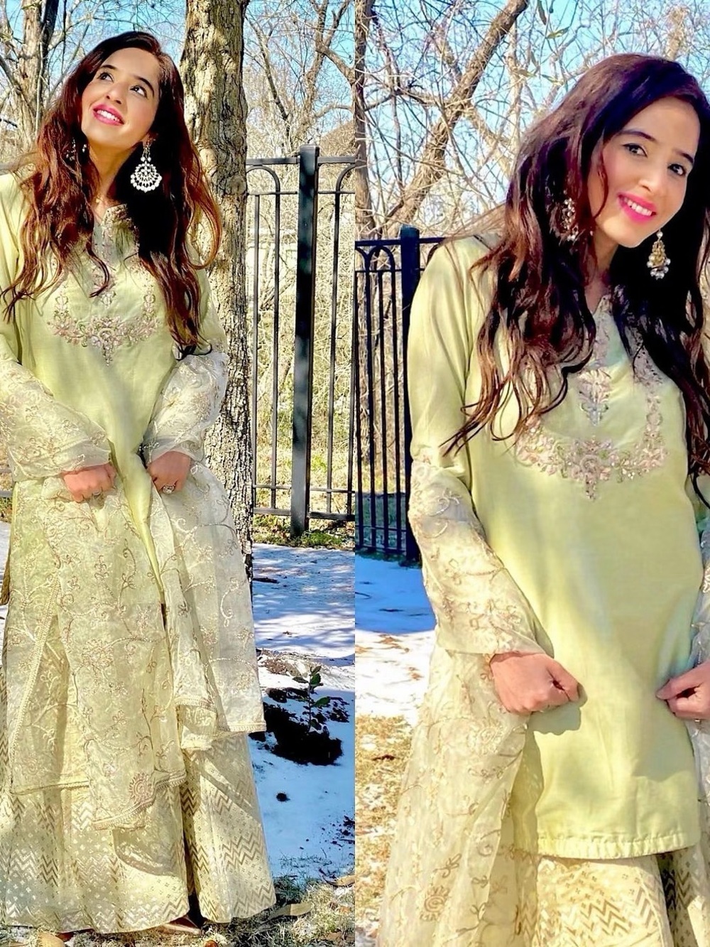 Elegant Light Green Embroidered Sharara Set